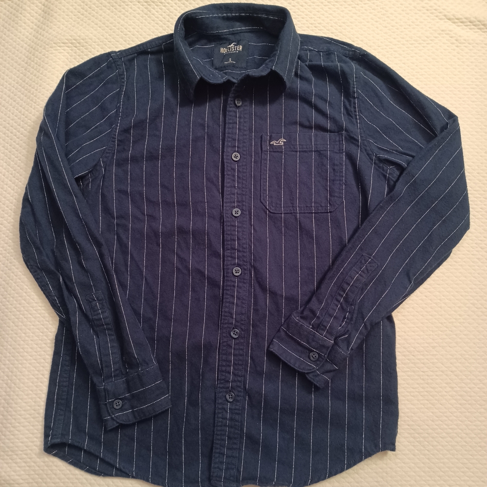 Hollister Navy Pinstripe Button-Down Flannel Shirt Men's Size Small